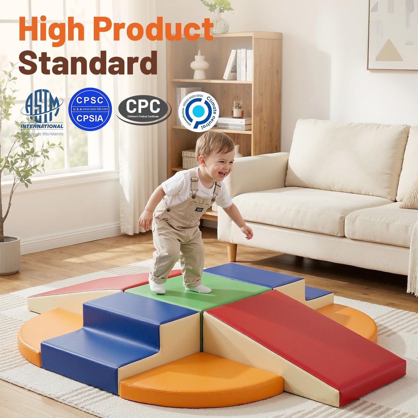 TODIBY 9-Piece Climbing Foam Blocks: Soft PU Leather - Baby Climb and Crawl Activity Blocks - Kids Play Gym Equipment Indoor for Development