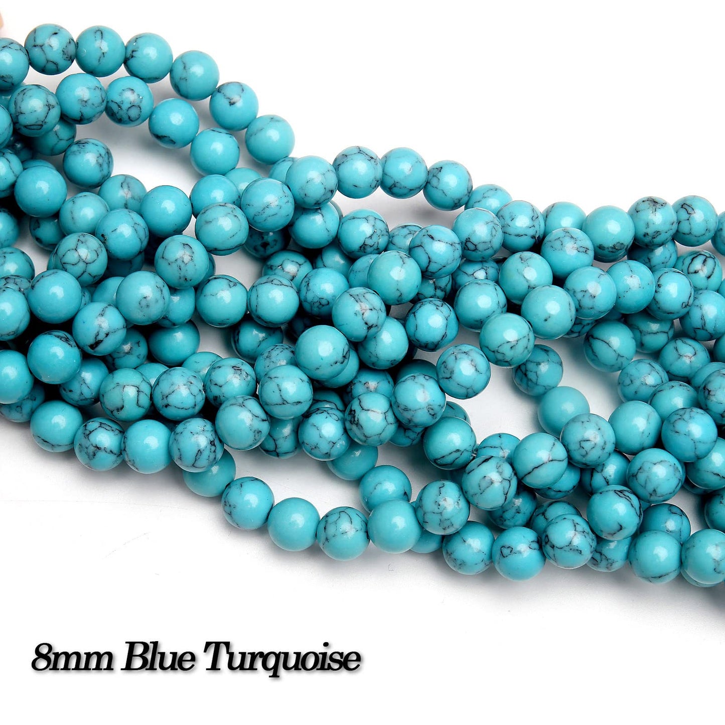 70PCS Natural 8MM Healing Gemstone, Blue Turquoise Energy Stone Round Loose Beads, Semi-Precious Crystal Beads with Free Elastic String for Jewelry Making DIY