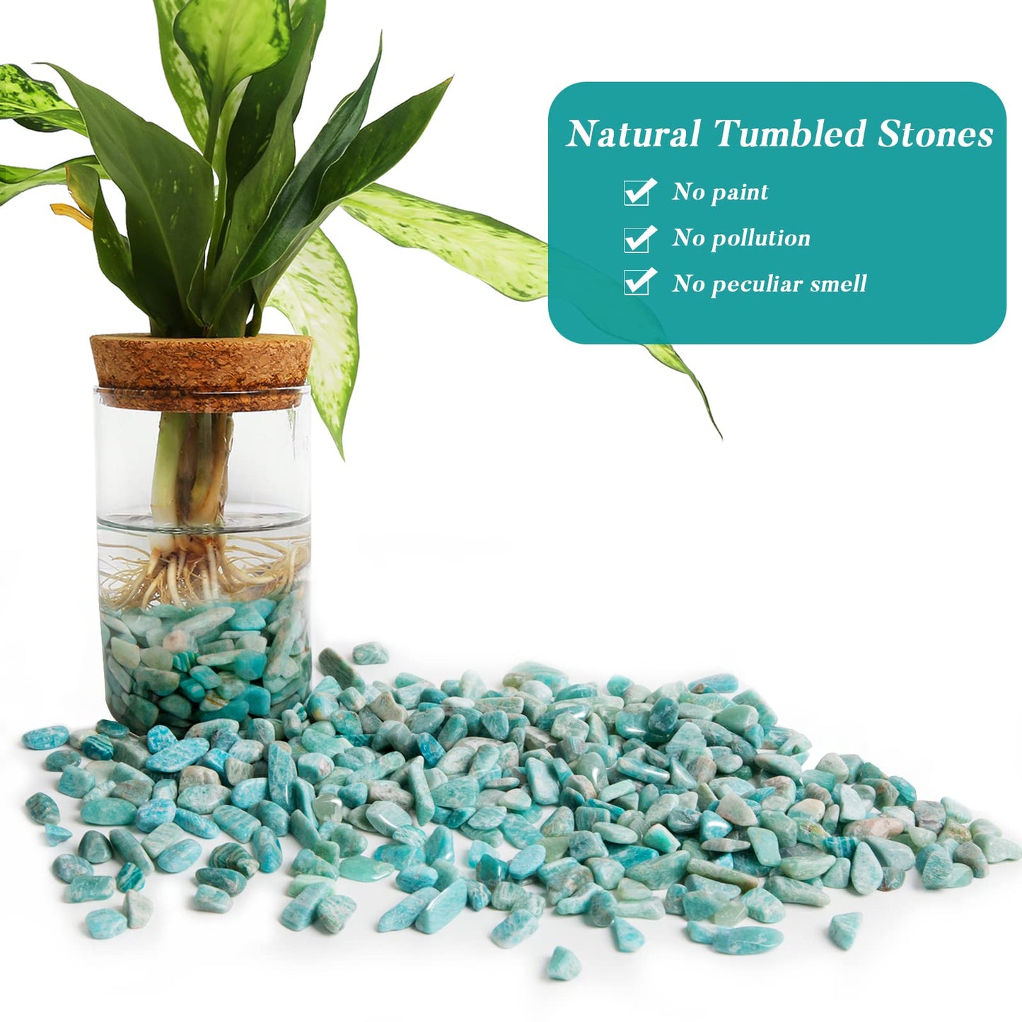 QICQDRAM Natural Green Amazonite Crystals Bulk 0.9 Lb/405g Small Tumbled Chips Crystal Stone Decorative Pebbles for Home Decoration & Fish Turtle Tank, Vase Filler, Plants Decor