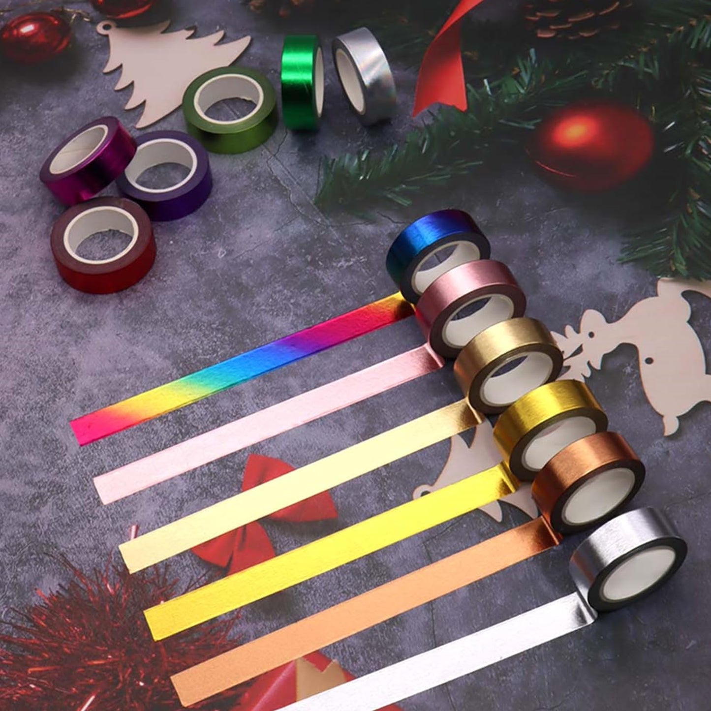 Mogoostry 12 Rolls Solid Foil Washi Tape Decorative Metallic Foil Tape 15mm x 10 Meters Self Adhesive Aesthetic Masking Tape for DIY Art Crafts Journals Scrapbooks Decor Projects