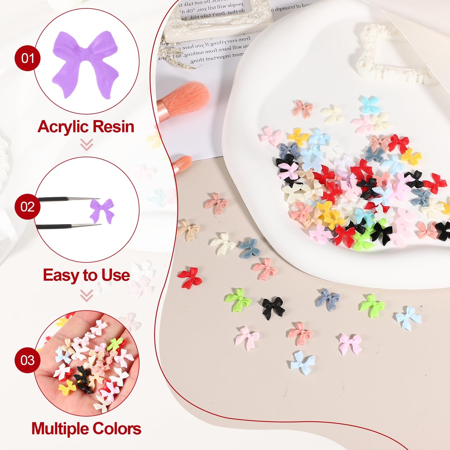 YELARXI Nail Bows, 3D Flowers for Nails Acrylic Resin Bows Art Accessories - Fitting for (DIY Manicure - Tips Decoration - Women and Girls) 100 Pcs & Deep Purple