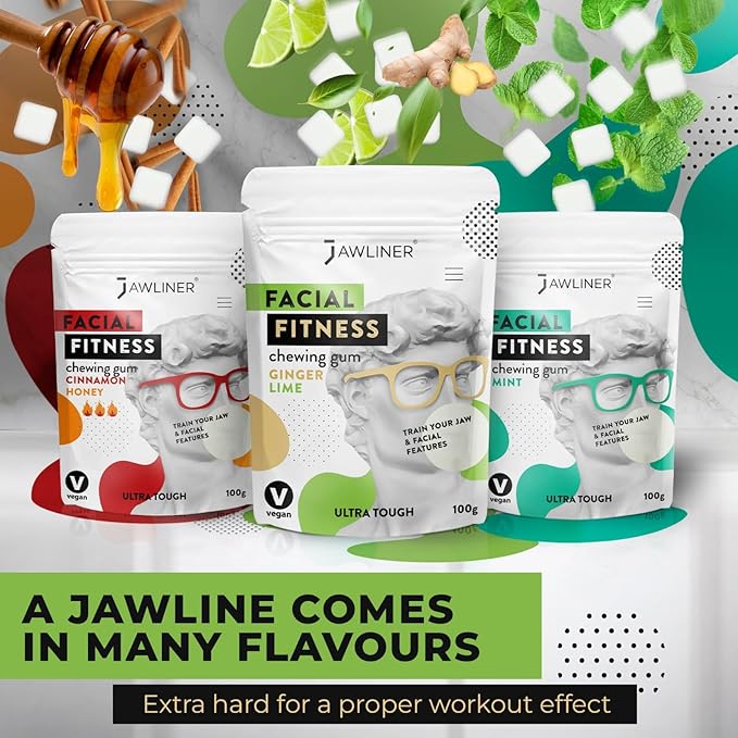 Jawliner® - Pioneers the Toughest Handmade 15x Harder Jawline Gum Includes 12 Weeks Coaching - Sugar-Free Ginger Lime Hard Gum - Jawline Exerciser for Mewing - Chewing Gum Shaping Jaw (2 Months Pack)