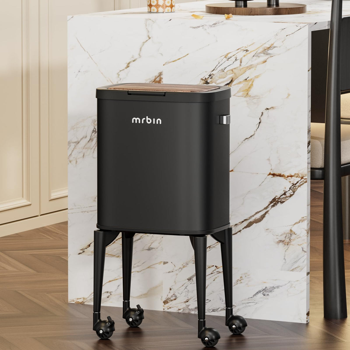 Metal Kitchen Trash Can with Wheel Legs