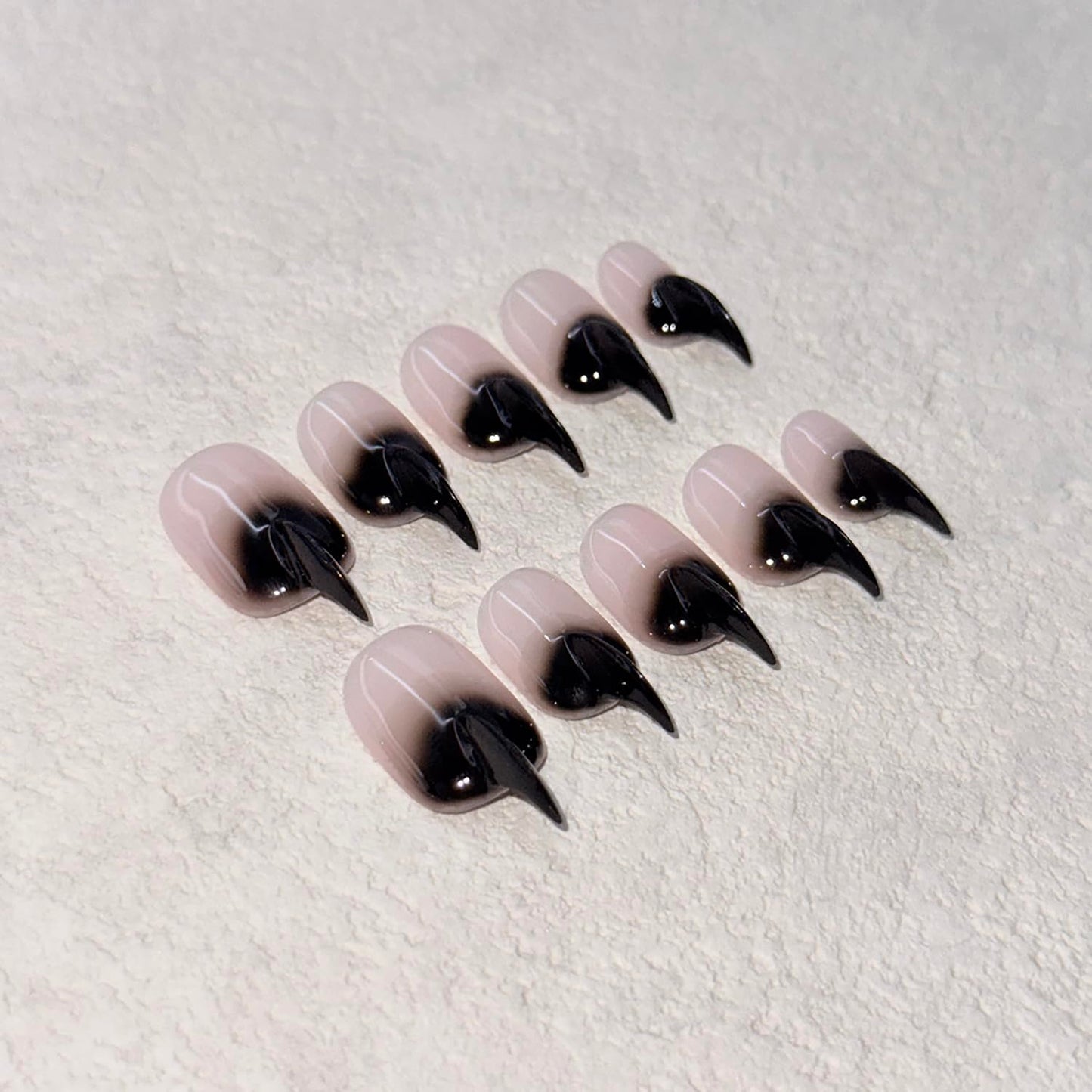 10 Pcs Stiletto Press on Nails Curved Medium Cat Claw Nails Press Ons Unique 3D Black French Tip Cat Claw Handmade Fake Nails Thick Gradient Designs Stick on Nail Glossy Acrylic Nail (S)