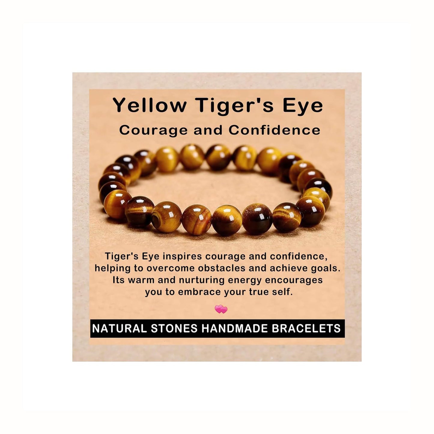 AD Beads Handmade Gemstone Stretch Elastic Bracelet Crystal Healing Reiki Nature's Beauty and Spiritual Essence Unisex (10mm, Yellow Tiger's Eye)
