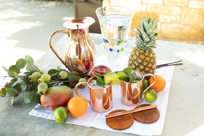 Copper Mules PURE Copper Mug RAW Copper Interior Ideal for Ayurvedic Health Benefits and Moscow Mules - Straight Smooth Finish - Authentic and Strong Riveited Handle - Holds 16oz