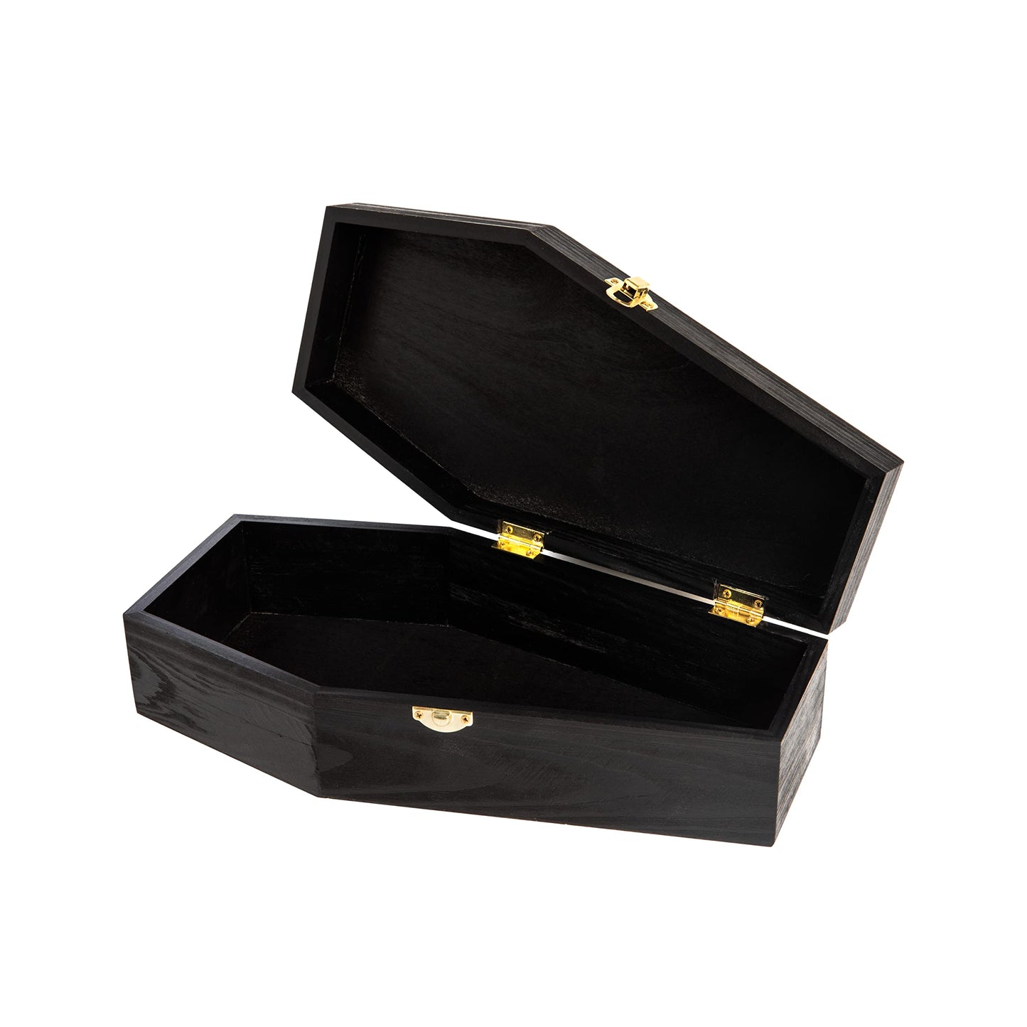 Creative Hobbies 12" Black Painted Wooden Coffin Box – Hinged Halloween Casket for Décor, Party Favors, Goth Display, Doll or Pet Memorial