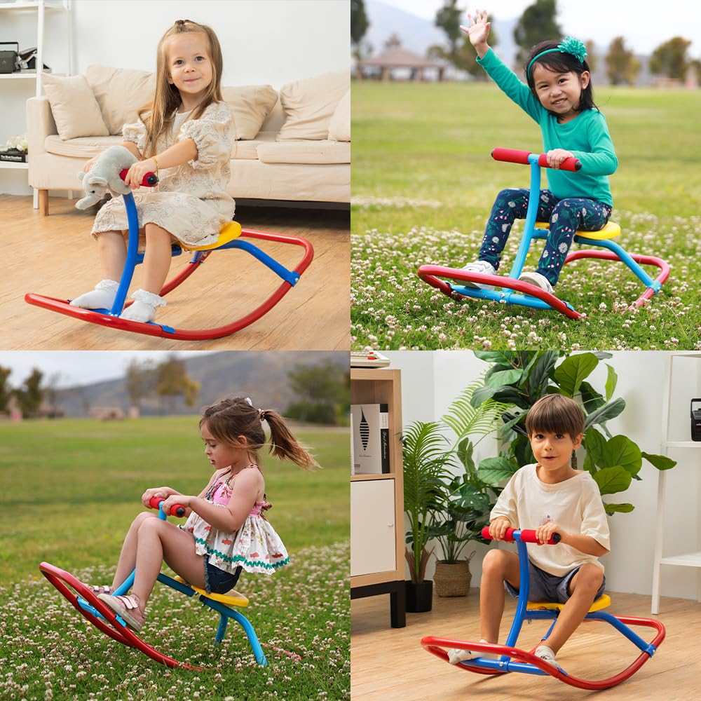 PLATPORTS Kids Indoor Single Rocking Seesaw, Safety-Stable Wide Base Rocker for Ages 3 4 5 6, Supports Balance, Coordination & Motor Skill Development