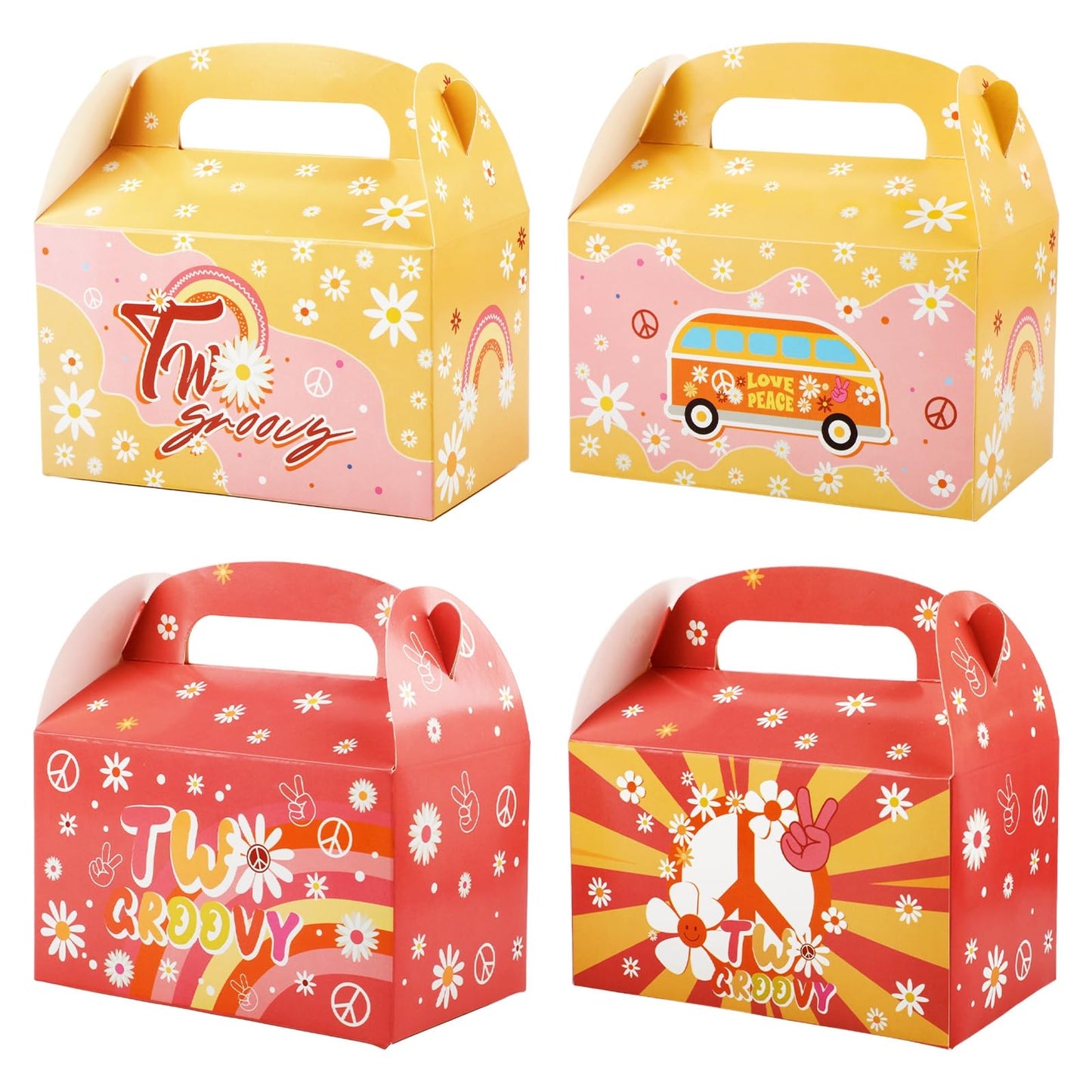 Sumalon 30 Pcs Party Favor Boxes With Handles, 6.3 Inch Foldable Paper Treat Boxes Candy Boxes, Gift Boxes Goodies Boxes for Birthday, Shower, Wedding, Party Supplies Decorations (Daisy)