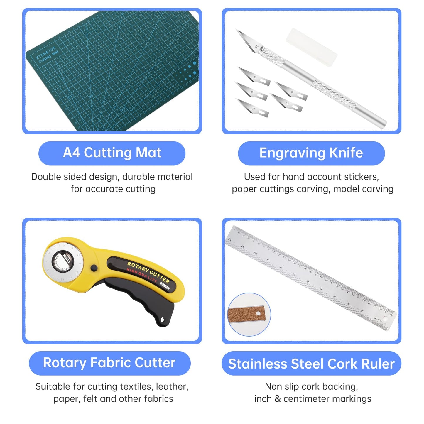 Smgda Rotary Cutter Set, 45mm Fabric Cutter, A4 Cutting Mat 11.8x8.6inch, Dual Scale Quilting Ruler and Craft Knife Set, Ideal for Crafting, Sewing, Scrapbooking, Patchworking