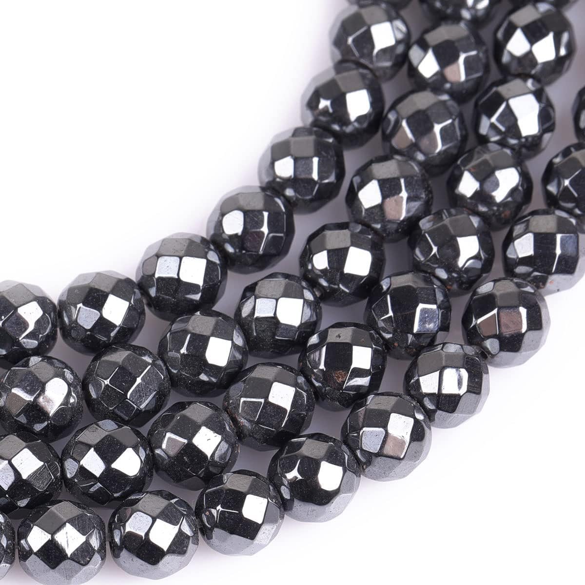 HAAMIIQII 50pcs 8mm Natural Black Hematite Loose Gemstone Beads Faceted Round Spacer Stone Beads for Jewelry Making DIY Bracelets Necklaces Crafting