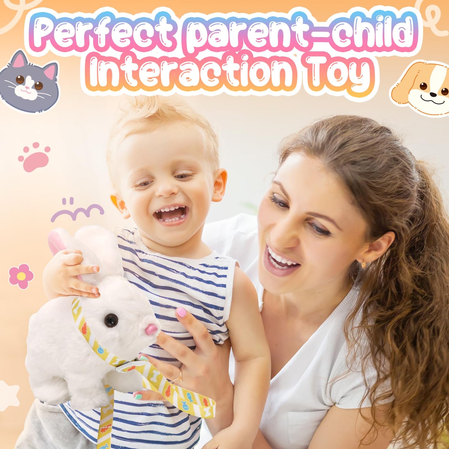Tagitary Easter Plush Bunny Toys Electronic Toy with Sounds,Wiggling Ears,Twitching Mouth and Nose, Interactive Rabbit Toy for Kids with Leash,Easter Basket Stuffers Birthday Gift for Toddlers