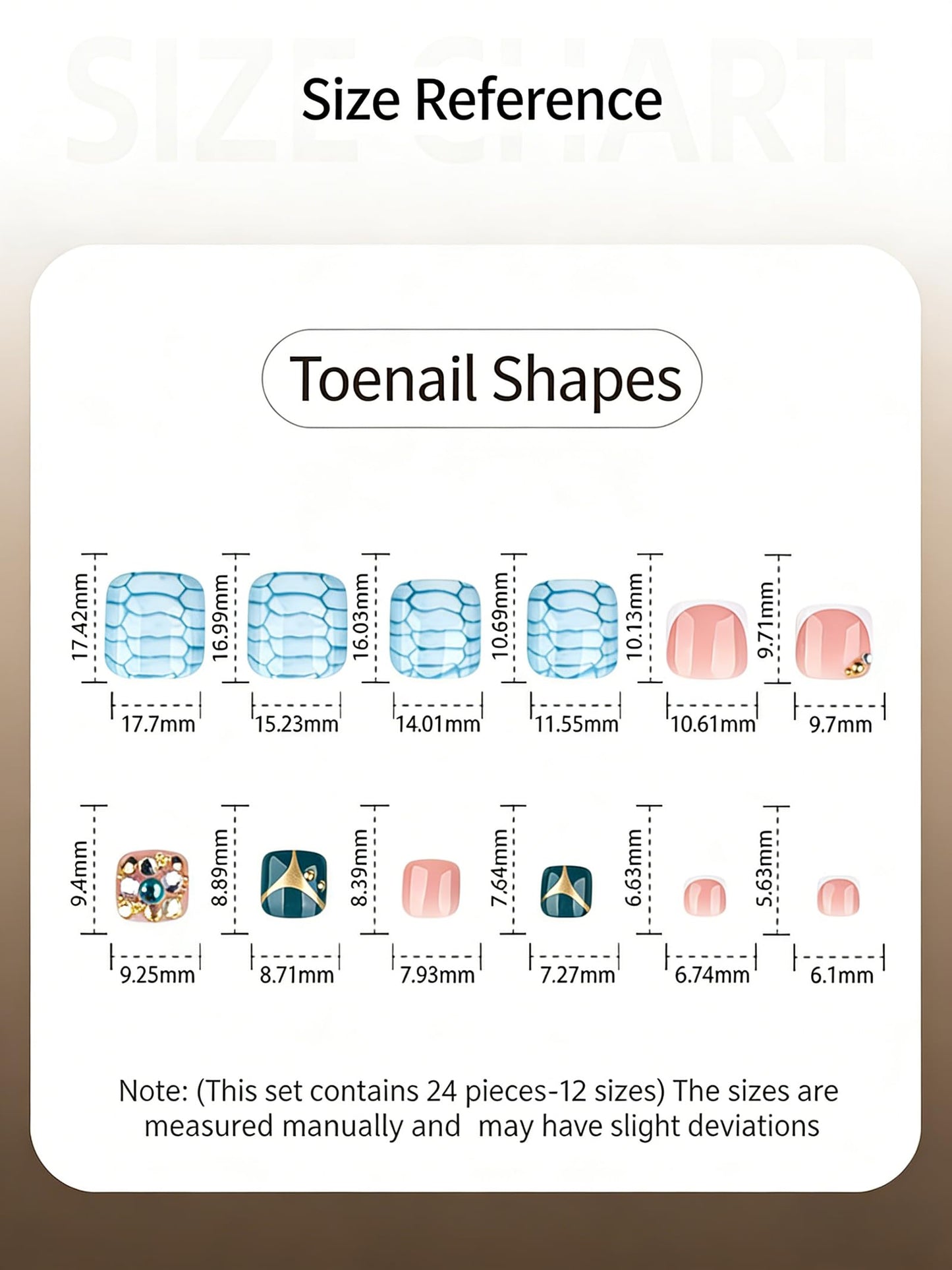 RUOKEXIN Short Press on Toenails French Tip Fake Toenails with Rhinestones Designs Square Toe Nail Press ons Sparkly Artificial Nails for Women 24Pcs