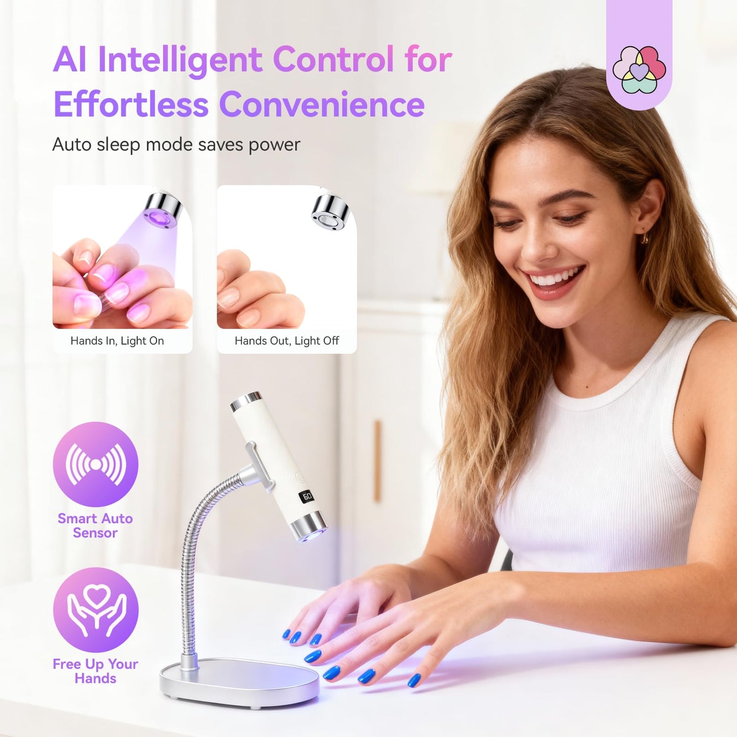 SAVILAND UV Light for Gel Nails with Magnetic Stand: 10s Flash Cure Mini Handheld Cordless UV Nail Lamp, Portable Nail Light with 2 Timer Settings & LED Display for Gel Polish, DIY Home Salon Manicure