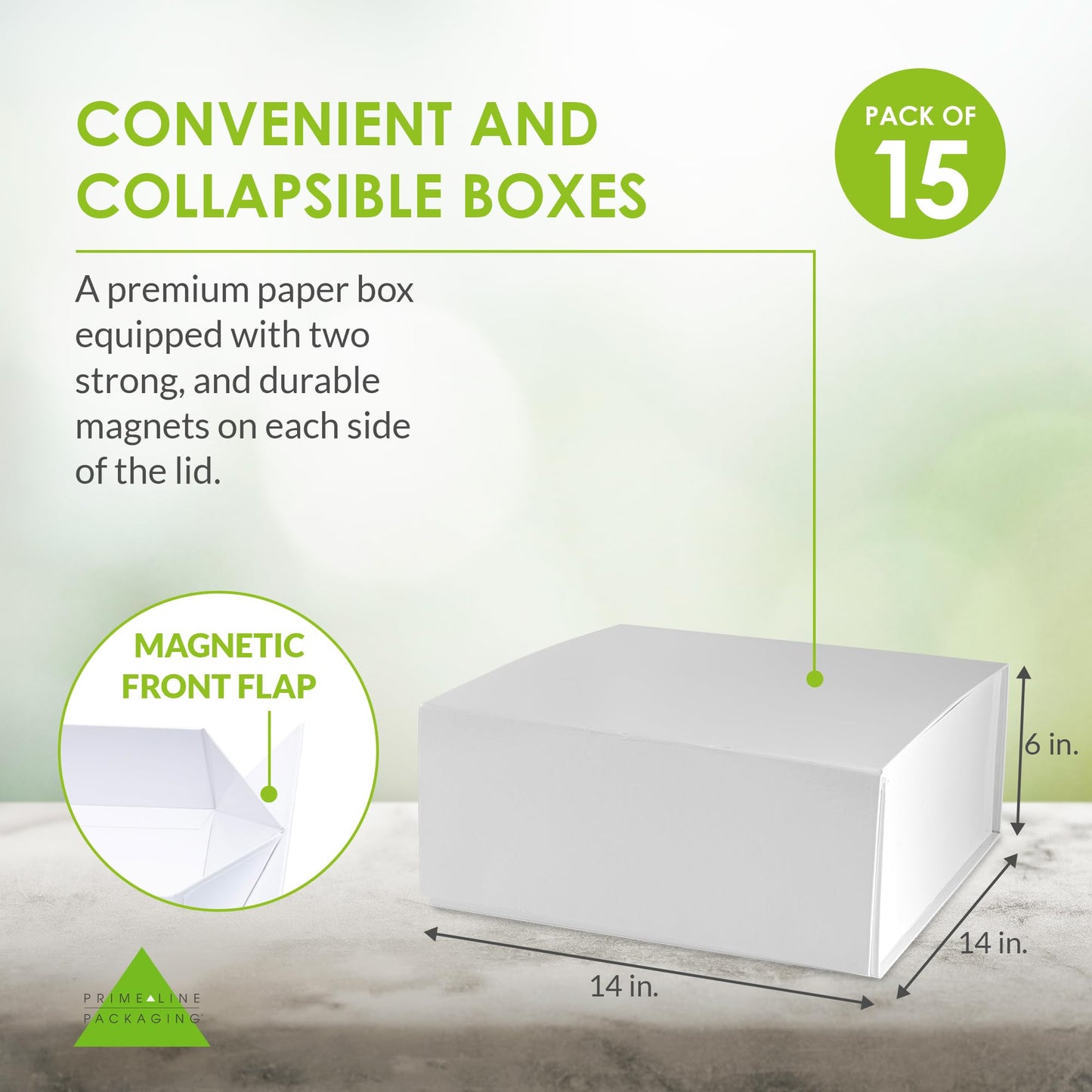 Prime Line Packaging Gift Boxes with Lids, Extra Large White Magnetic Gift Boxes for Presents, Gift Wrapping for Weddings, Storage, Small Business, Bulk, 14x14x6, 15 Pack
