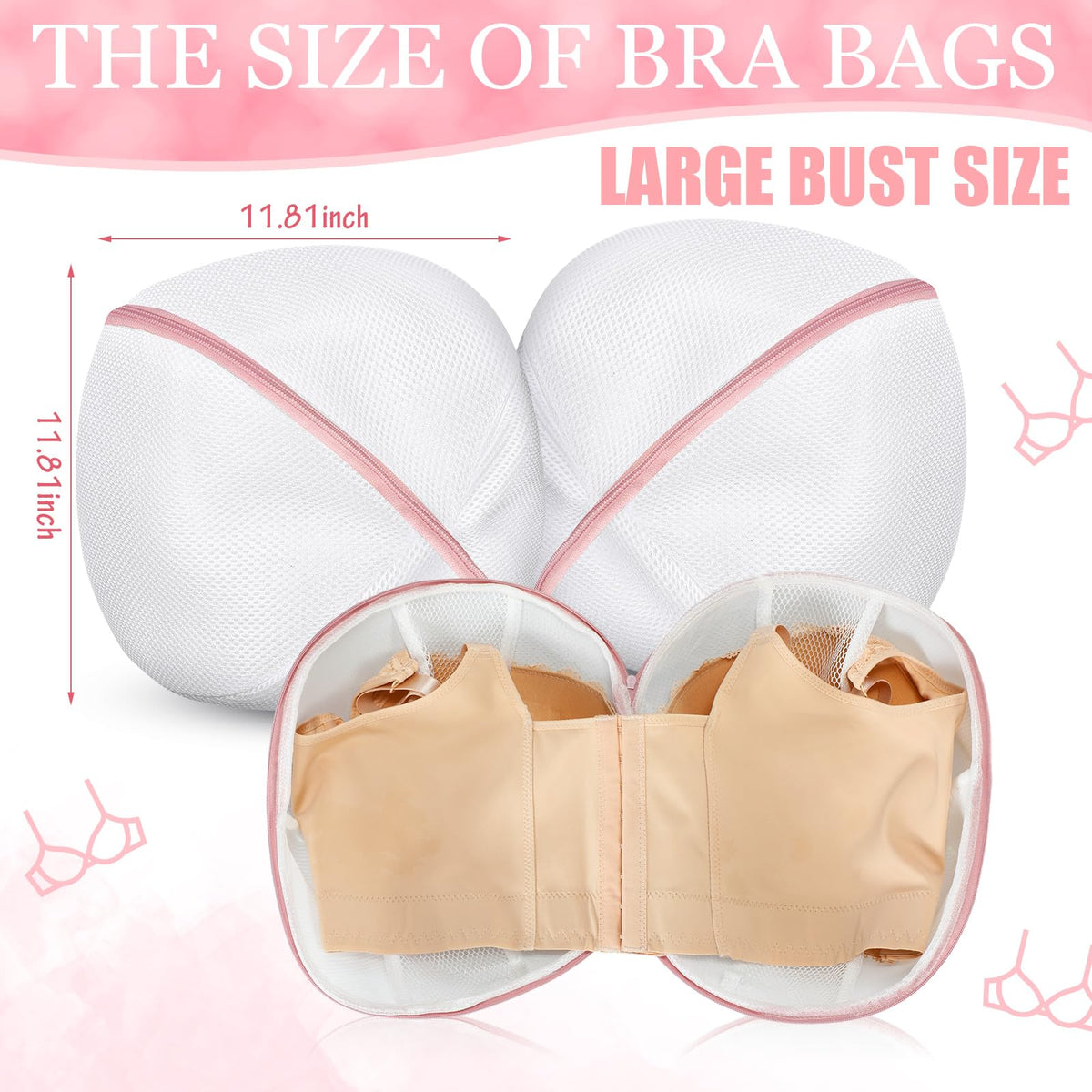6 Pcs Bra Washing Bag for Laundry Storage Women 11.81 Inch Pink (6 Count)