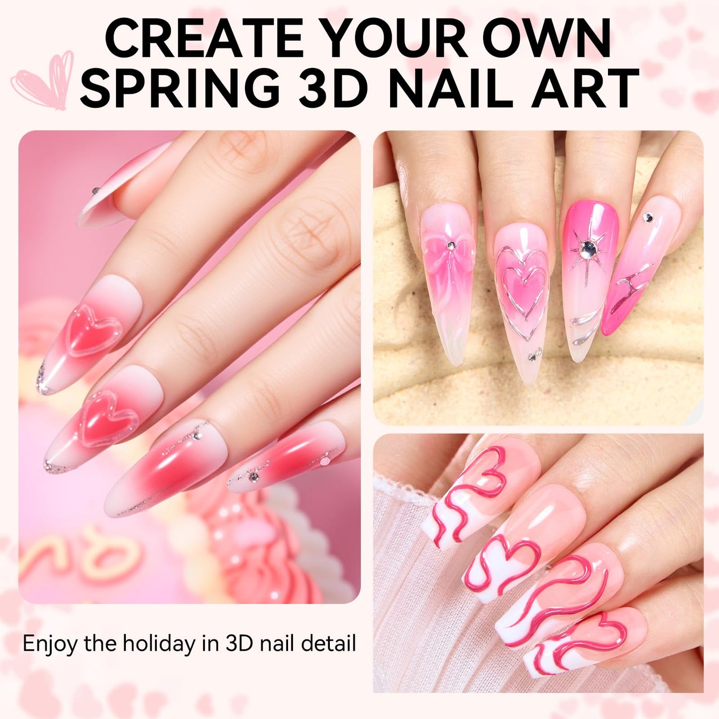 Makartt 3D Gel Nail Art Sculpting Gel Glue for Drawing Molding Bundle with Medium Square Nail Tips Half Matte Clear Fake Acrylic Press On