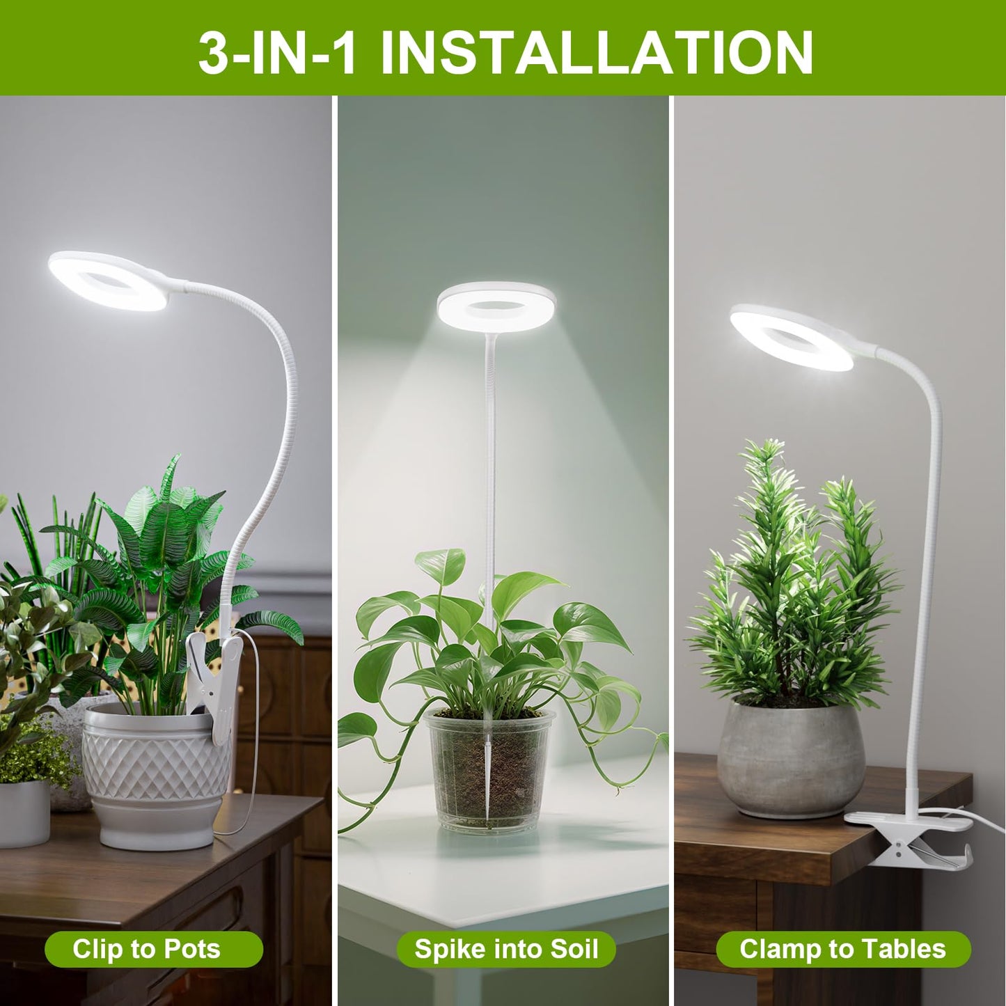 POBOMVOM Full Spectrum Grow Lights for Indoor Plants, Clip On Plant Lights for Indoor Growing with 4/8/12H Timer, 3 Light Modes, 10 Dimmable Levels, Adjustable Gooseneck, Remote Control