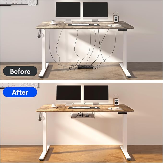 FLEXISPOT EN2 Whole-Piece Standing Desk with Clamp Power Strip, 55 x 28 Electric Stand Up Height Adjustable Desk with Cable Management (Gray Frame + 55" Rustic Brown Desktop, 2 Packages)