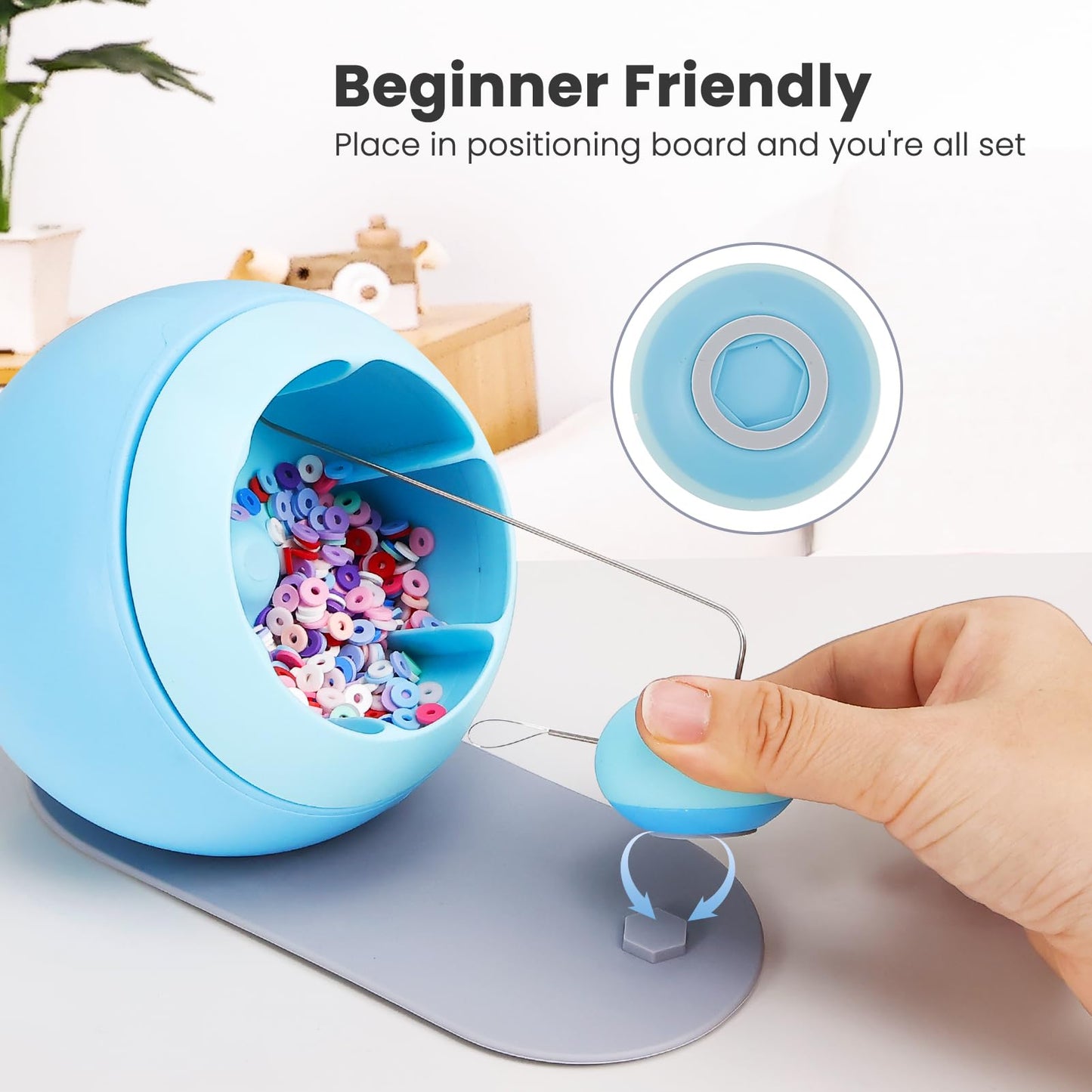 Tilhumt Bead Spinner for Jewelry Making, Clay Beads Spinner for Necklaces Maker, Electric Bead Spinners Bracelet Maker Machine with Beginner Friendly Positioning Mat, Gift for Craft Lovers, Blue