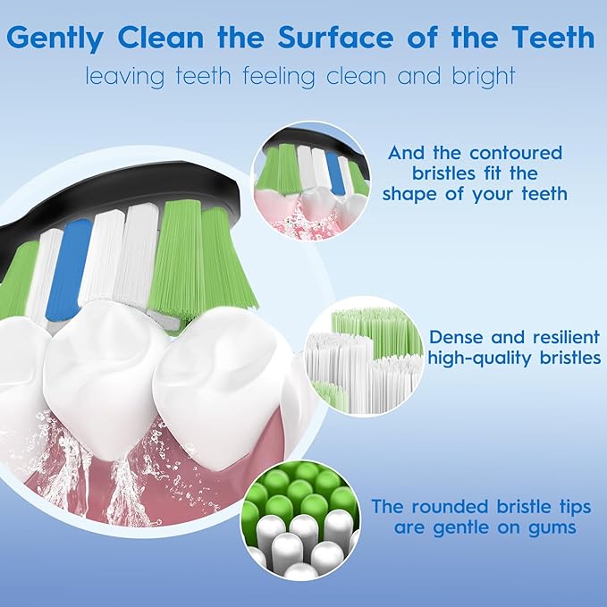Replacement Brush Heads Compatible with Philips Sonicare, Toothbrush Heads for Sonicare ProtectiveClean 4100 5100 5300 6100 Electric Toothbrush, 12 Count Ultimate Care Toothbrush Heads, Black