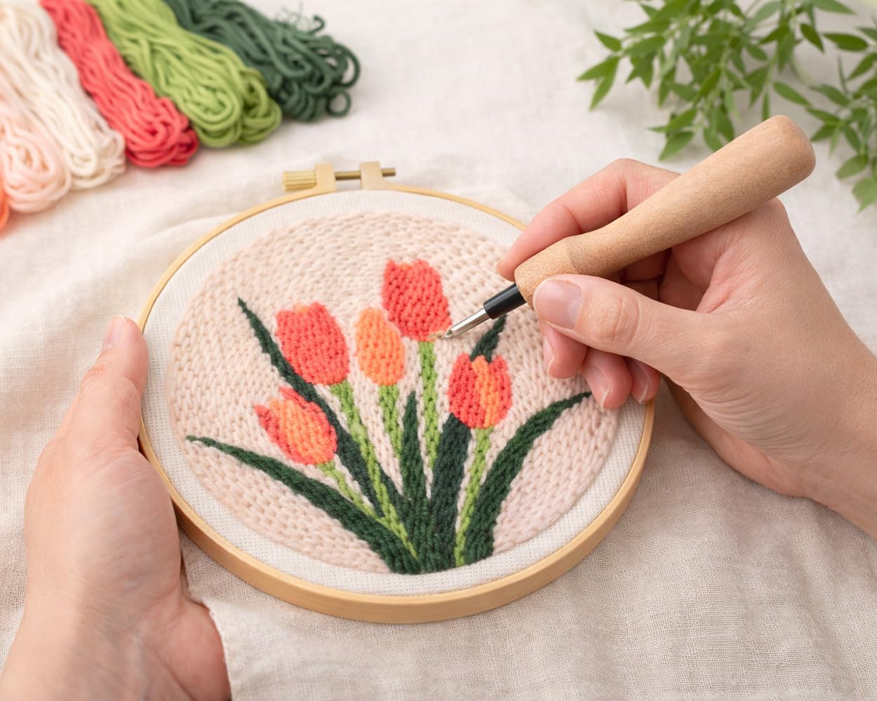 DS. DISTINCTIVE STYLE 2Pcs Embroidery Kits for Beginners,DIY Embroidery Starter Kit,Beginner Cross Stitch Kits for Adults with Instructions,Pattern,Yarns,Hoops,Threader Tools (Sunflowers&Tulips)