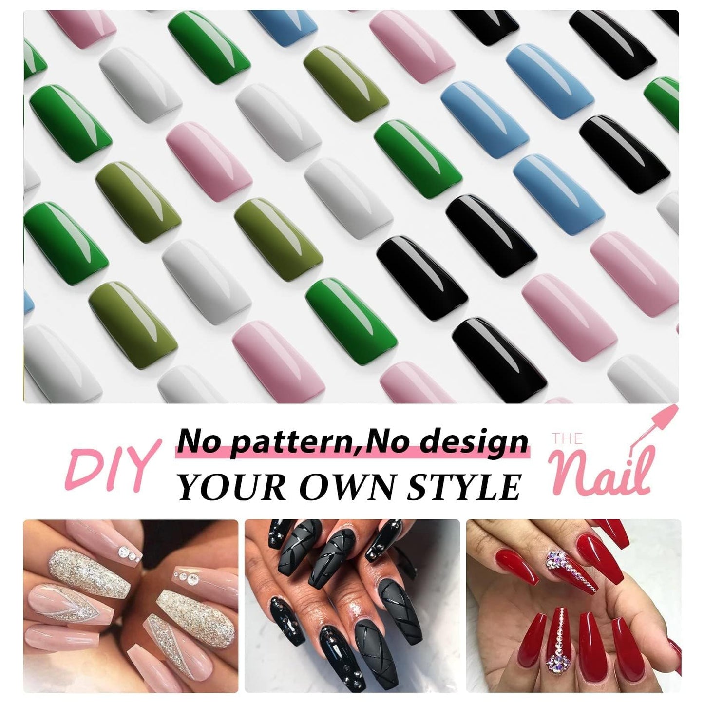 Red Press On Nails Medium Long Square, Xcreando Medium Coffin Nails Acrylic Nails Press ons Glue on Nails Medium Length, Solid Color Fake Nails for Women Holiday Thick Artificial Nails