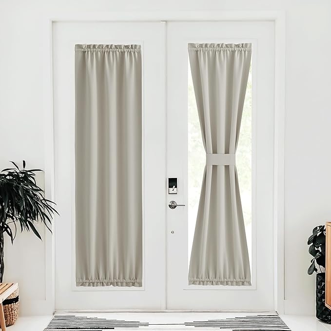 NICETOWN Blackout Door Curtains, Thermal Insulated Elegance French Door Curtains for Privacy, Room Darkening Window Covering for Doorway, Natural, 25" W x 80" L, 1 Panel