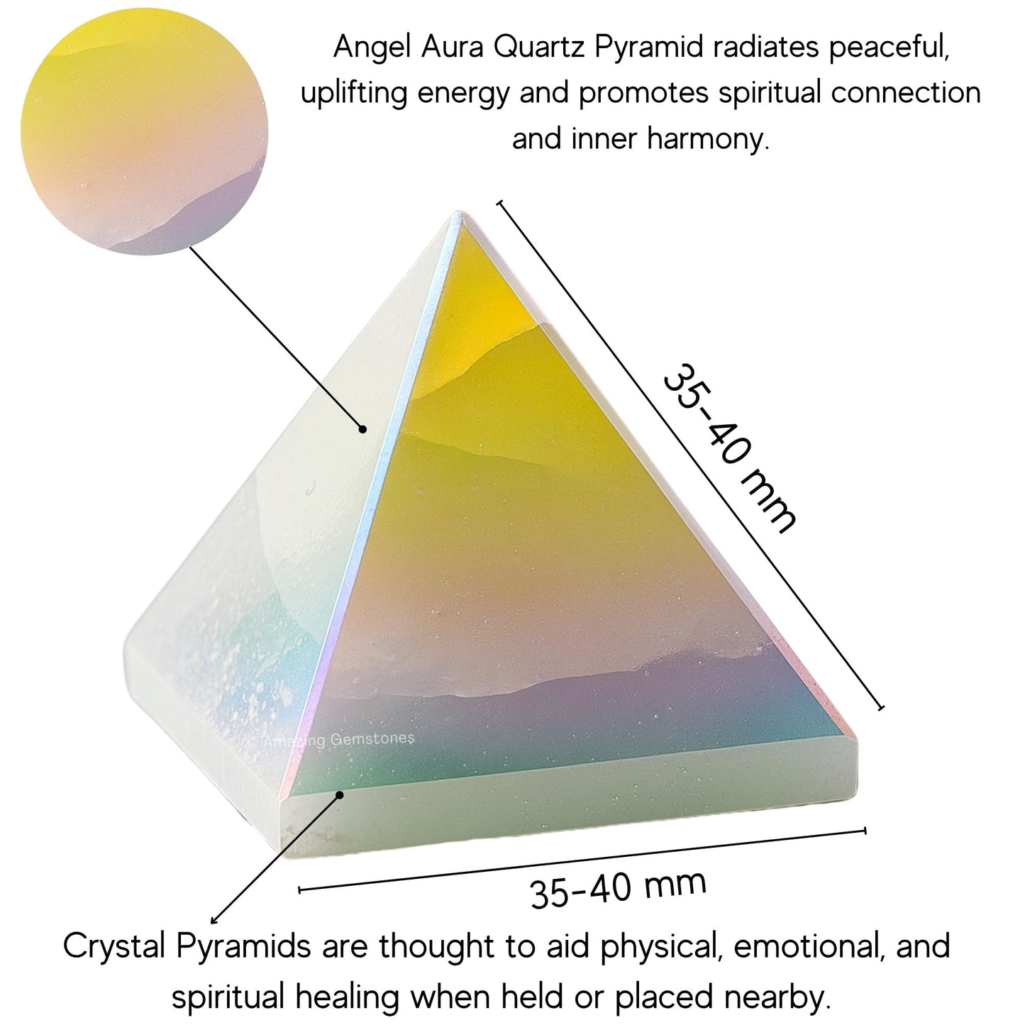 Amazing Gemstone Angel Aura Quartz Pyramid Crystal Healing Stones - 1.5" Great Pyramid Figurine of Natural Stone Pyramid for Meditation, Reiki, Chakra Balancing and Crystal Pyramids Grid