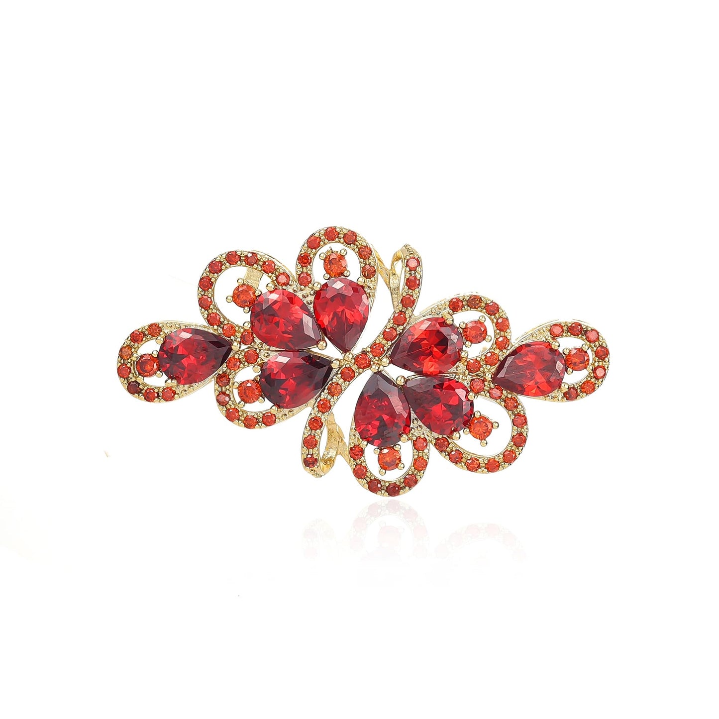 YOQUCOL Vintage Red Zircon Crystal Rhinestone Bowknot Shape Brooch Pin For Women Golden Tone