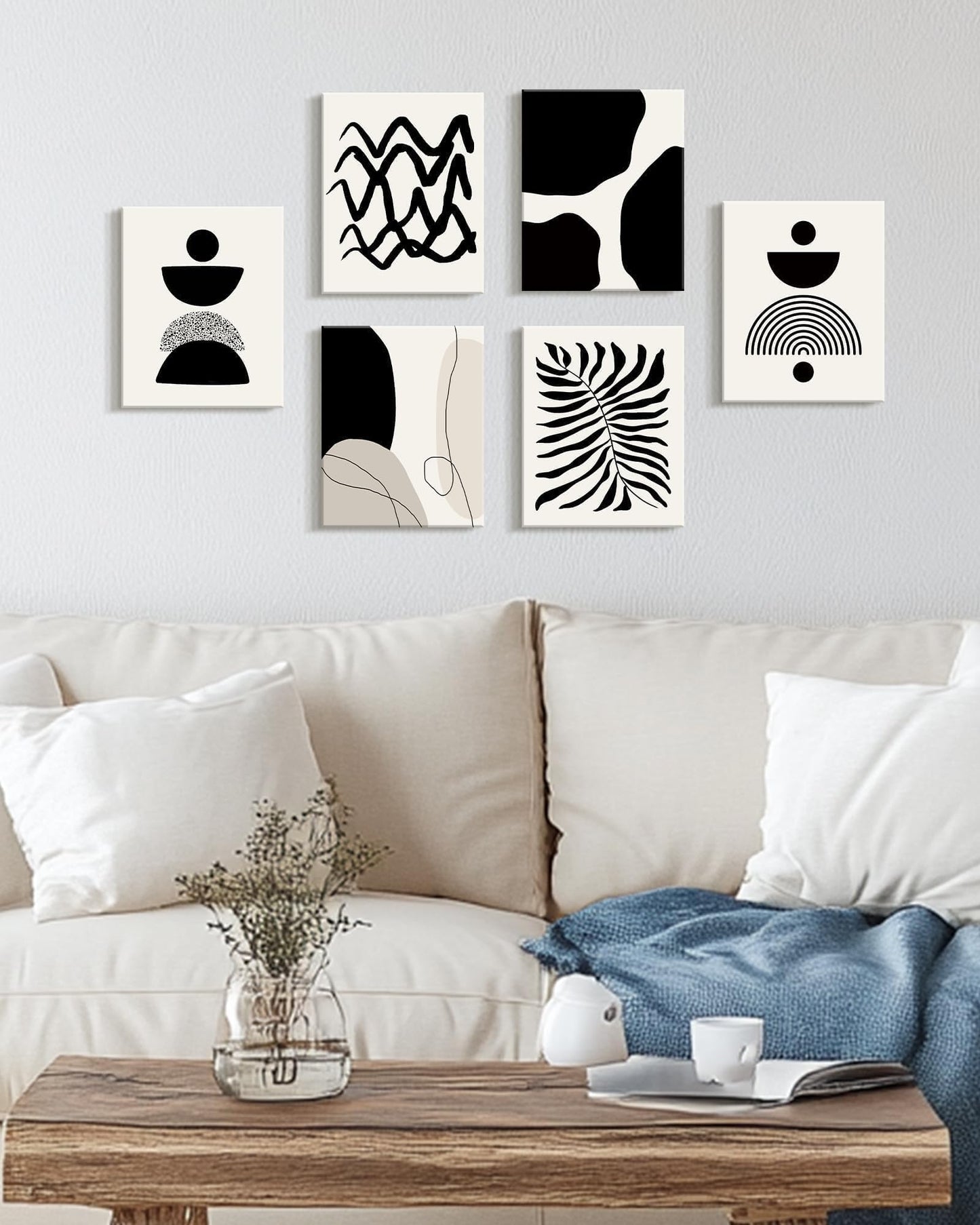 Drsoum Abstract Boho Wall Art Minimalist Geometric Framed Boho Room Decor Black Line Art Mid Century Modern Prints Bohemian Living Room Bedroom Ready to Hang 8x10inx6pcs (Framed)