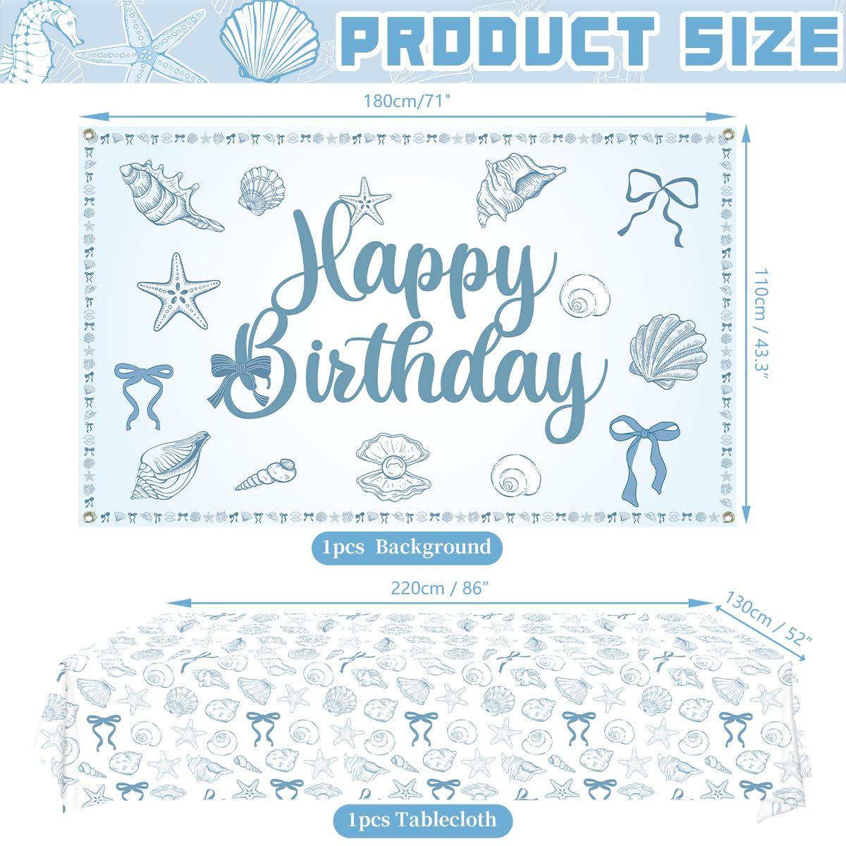 Seashell Birthday Party Decorations-20 Guests-Coastal Birthday Decorations Includes Plates Cups Napkins Tablecloth Backdrop Balloons Cake Topper Tableware for The Summer I Turned Pretty Party Decor