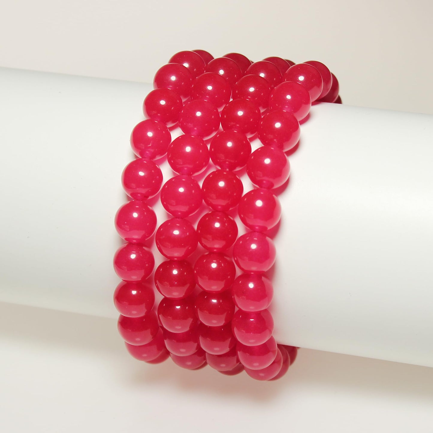 MJDCB Stone Beads 8mm 43pcs Round Light Rose Red Jade Loose Gemstone Bead Charms for Jewelry Making Bracelet Necklace Earring Pendant