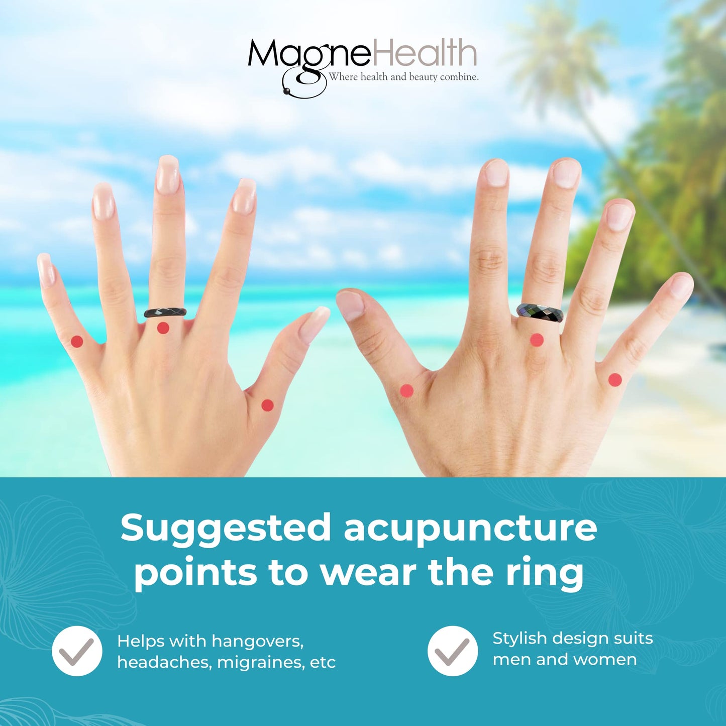 MAGNEHEALTH Hangover Ring, Thin Beveled Magnetic Hematite Band Ring, Hematite Band in Beveled Design for Magnetic Therapy, Acupuncture Ring - Size 9