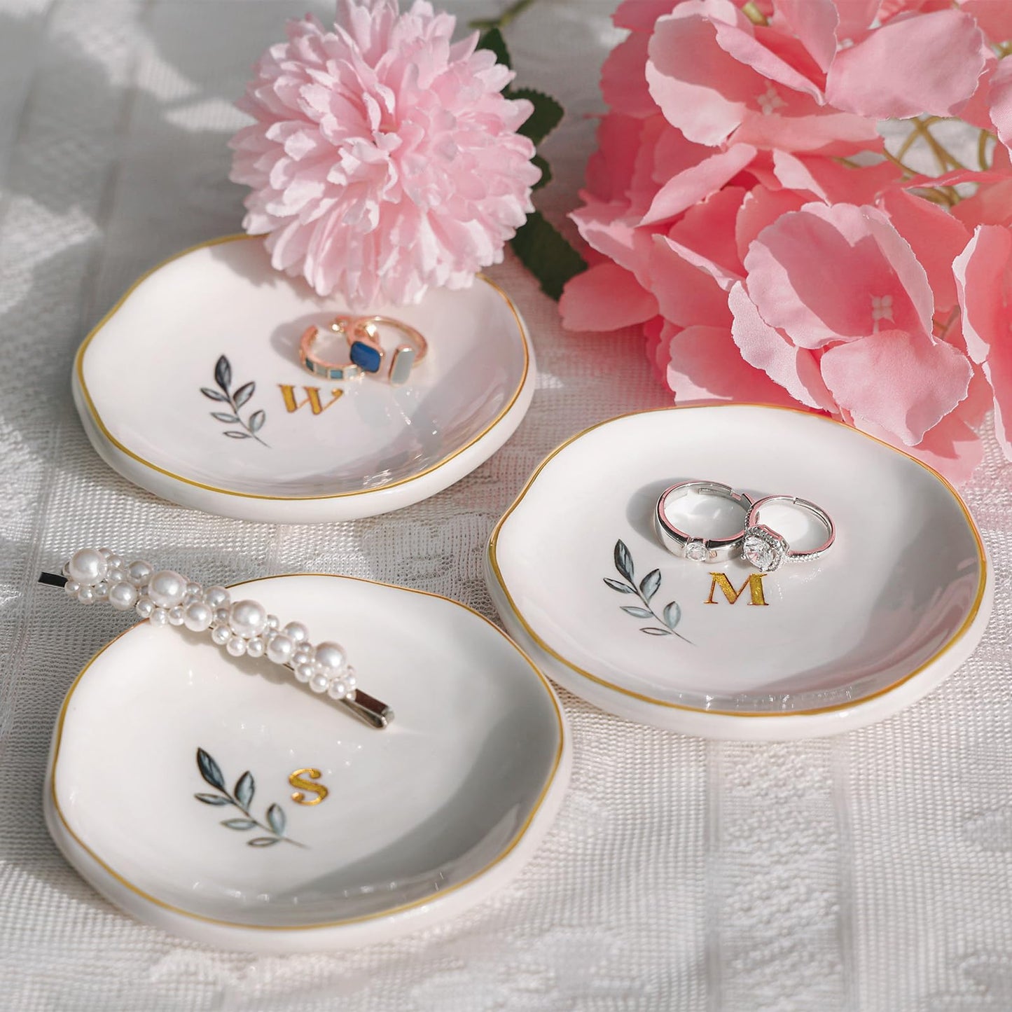 Personalized Ceramic Ring Dish, Initial Jewelry Tray for Rings, Earrings, Necklaces & Bracelets, Gift for Engagements, Birthdays, Holidays, Mom, Sister, Bridesmaid, Bride-to-Be, 4" Ring Plate