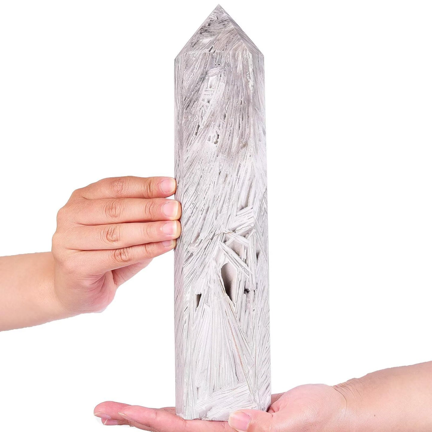 Large Mexican White Agate Stone Wand Healing Crystal Obelisk Tower 6 Faceted Column Reiki Chakra Meditation Therapy 2.2-2.6 LBS