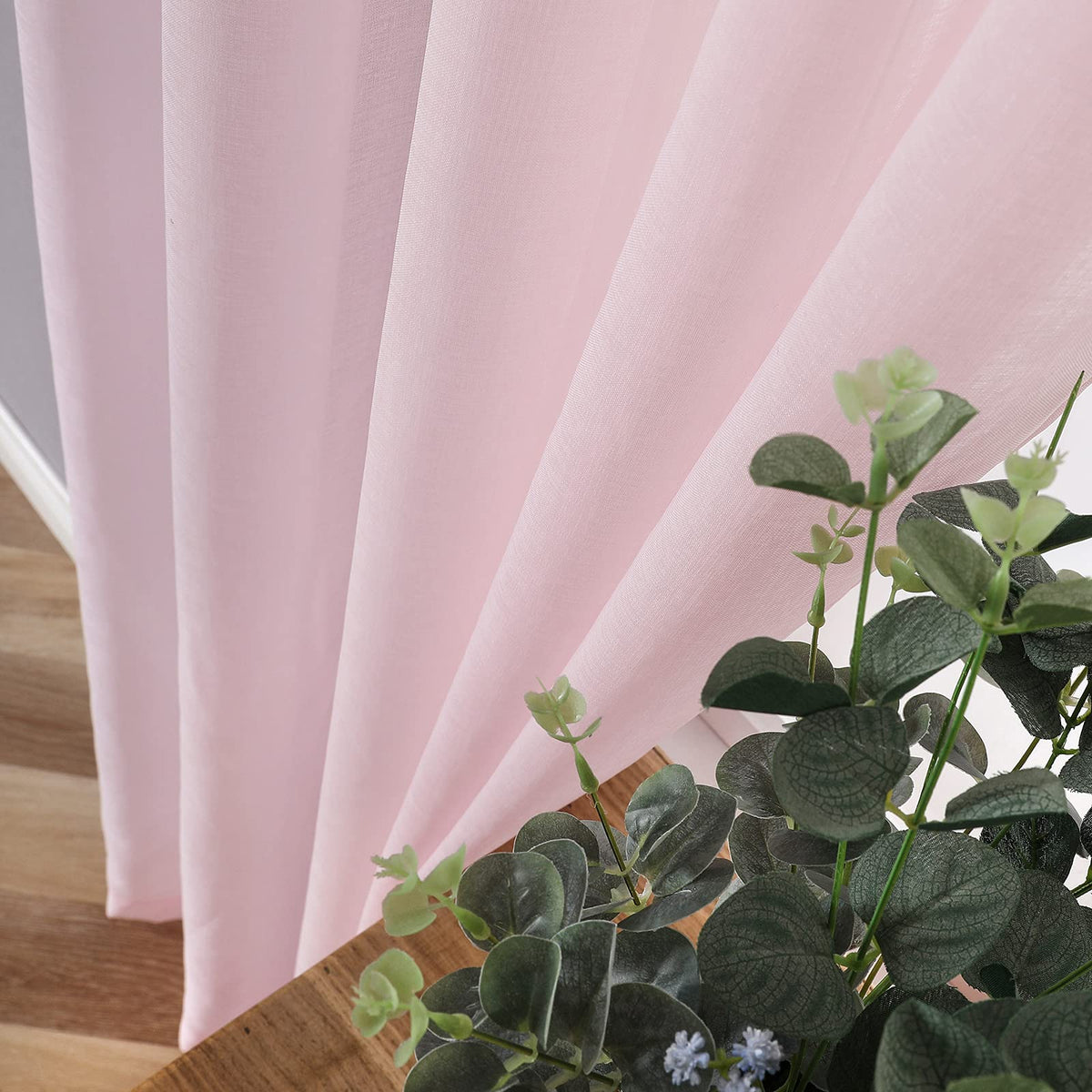 Short Sheer Curtains Linen Textured Bedroom Curtain Sheers Light Filtering Rod Pocket Voile Curtains for Living Room