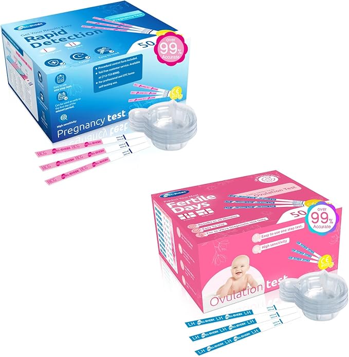 Ovulation Test Strips 50 and Pregnancy Tests 50, HEAL-CHECK Bulk Ovulation Predictor Kit for Women TTC, Over 99% Accuracy, Easy to Use at Home, Individually Wrapped, FSA HSA | 50LH+50HCG+100 Urine Cup