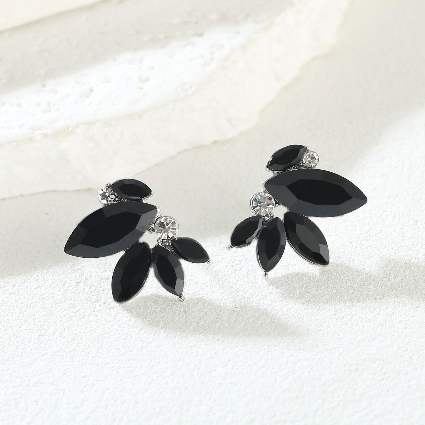 Black Rhinestone Drop Earring Sparkly Wedding Earrings for Women Prom Party Faux Crystal Stud Earrings Silver-Tone