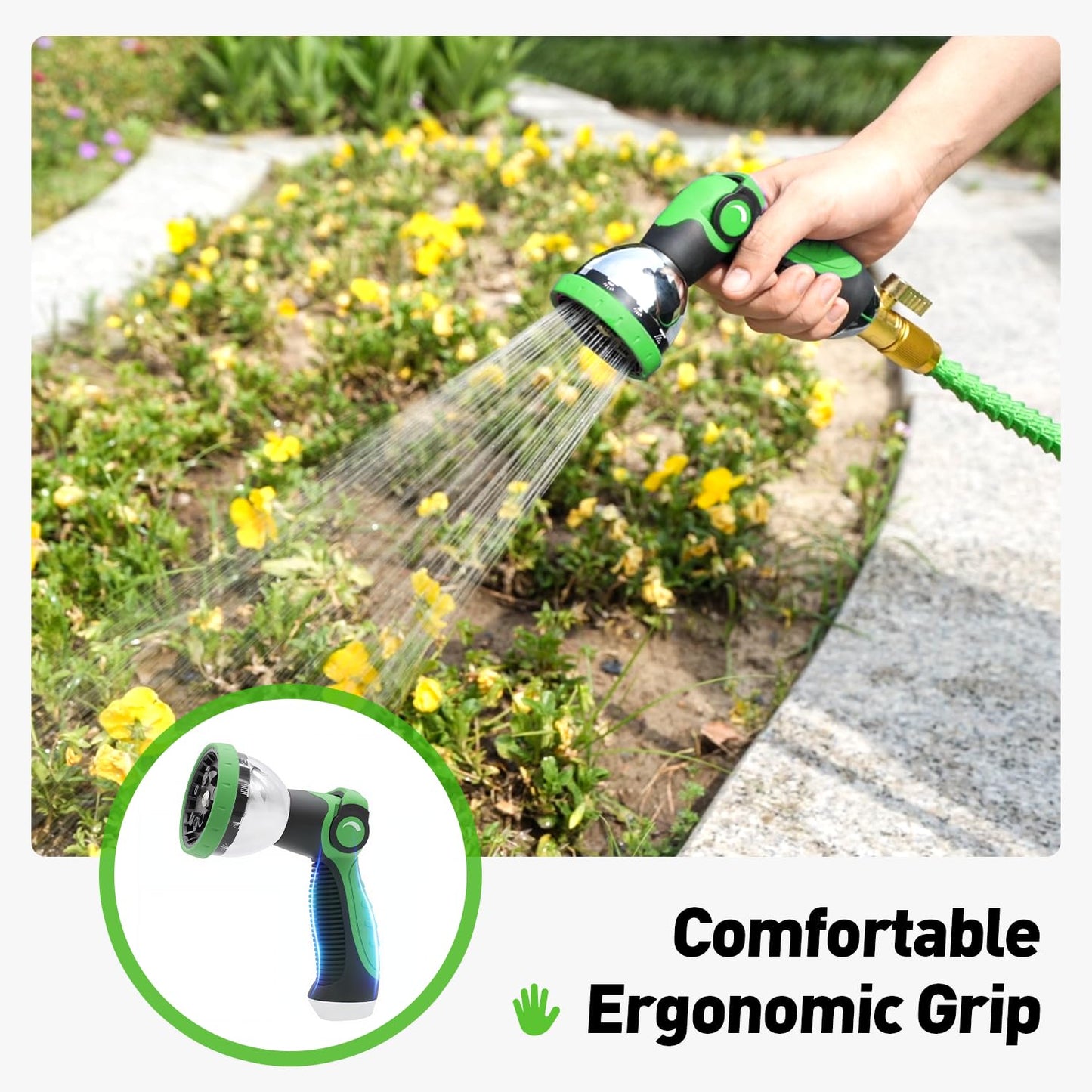 Besiter Garden Hose Nozzle Sprayer: 2 Pack 10 Watering Patterns Spray Nozzles Heavy Duty Metal Hose Head Hose Attachment, Thumb Control On Off Valve