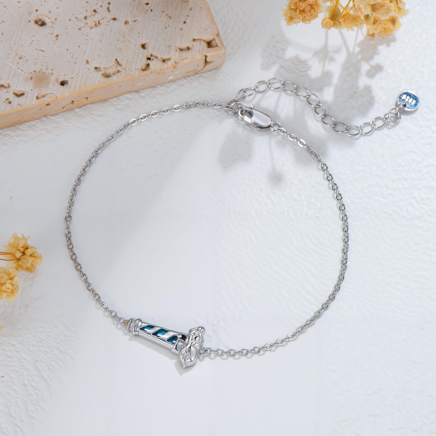PEIMKO 925 Sterling Silver Turquoise Exquisite Lighthouse Bracelet Boho Style Bracelet Jewelry Gifts for Women Mother