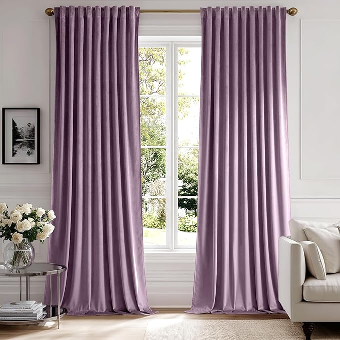 MIULEE Lavender Velvet Curtains 84 inches - Luxury Blackout Curtains for Bedroom Living Room Thermal Insulated Super Soft Window Drapes Rod Pocket & Back Tab, W52 x L84 inches,Purple,2 Panels