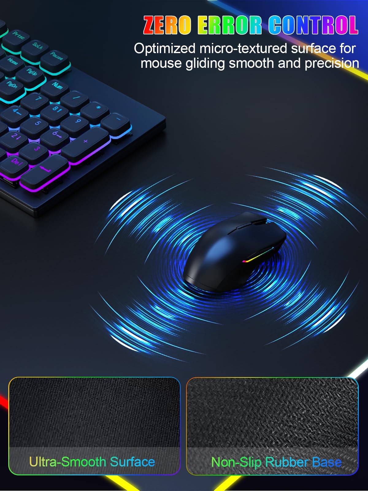 Mouse Pad with Foldable Phone Holder & Wireless Charger, XXL RGB Gaming Mousepad 31.5"x15.8" Large Desk Mat for Keyboard, Black Desk Pad with Dual Qi Charging Station | 11 Colors 5 Modes | Waterproof