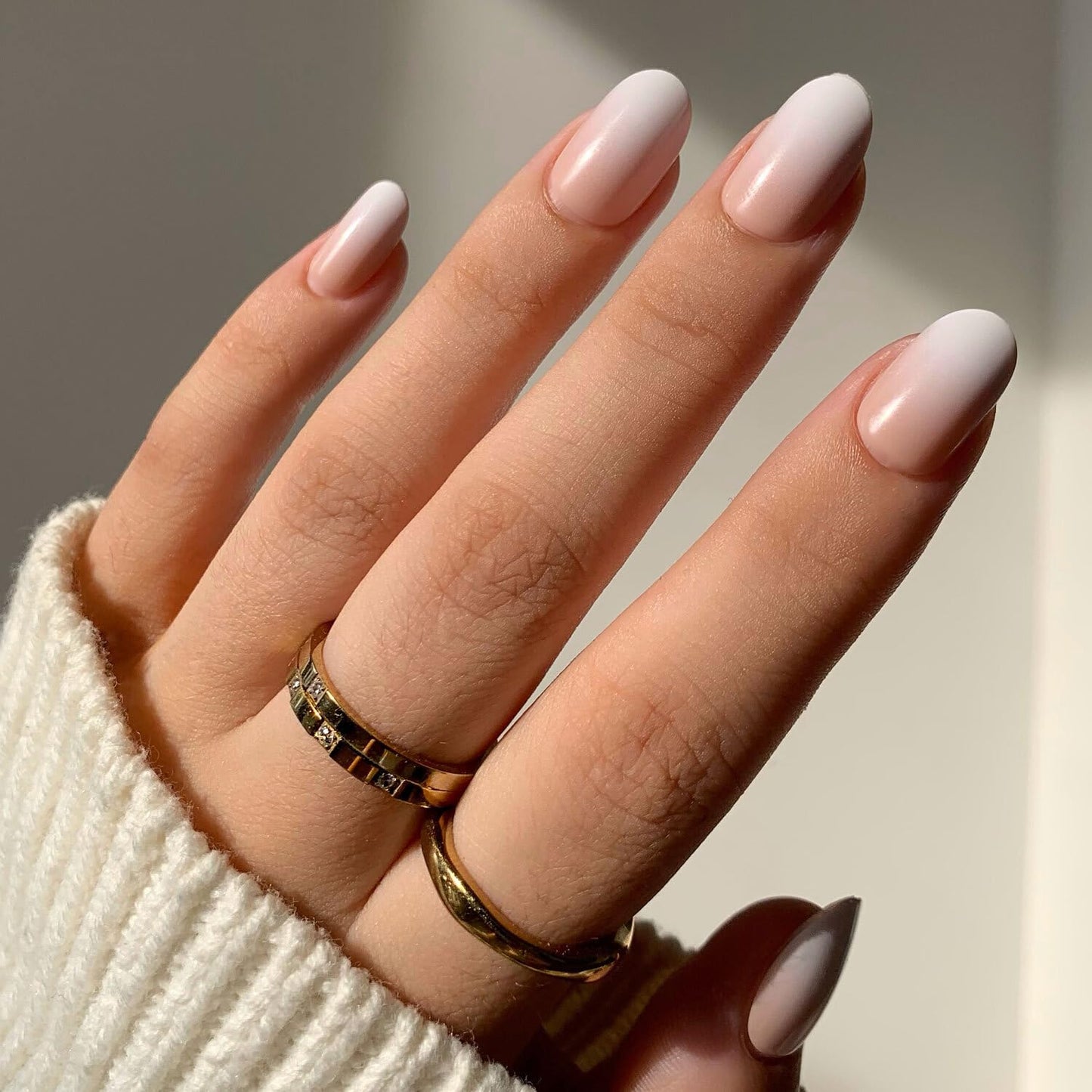 Glamnetic Press-On Nails Bundle - Creamer & Goal Digger | Neutral Ombre Short Round Nails | Glossy, Semi-Transparent, Short Round False Nails with Gold Foil | Reusable Nail Kits