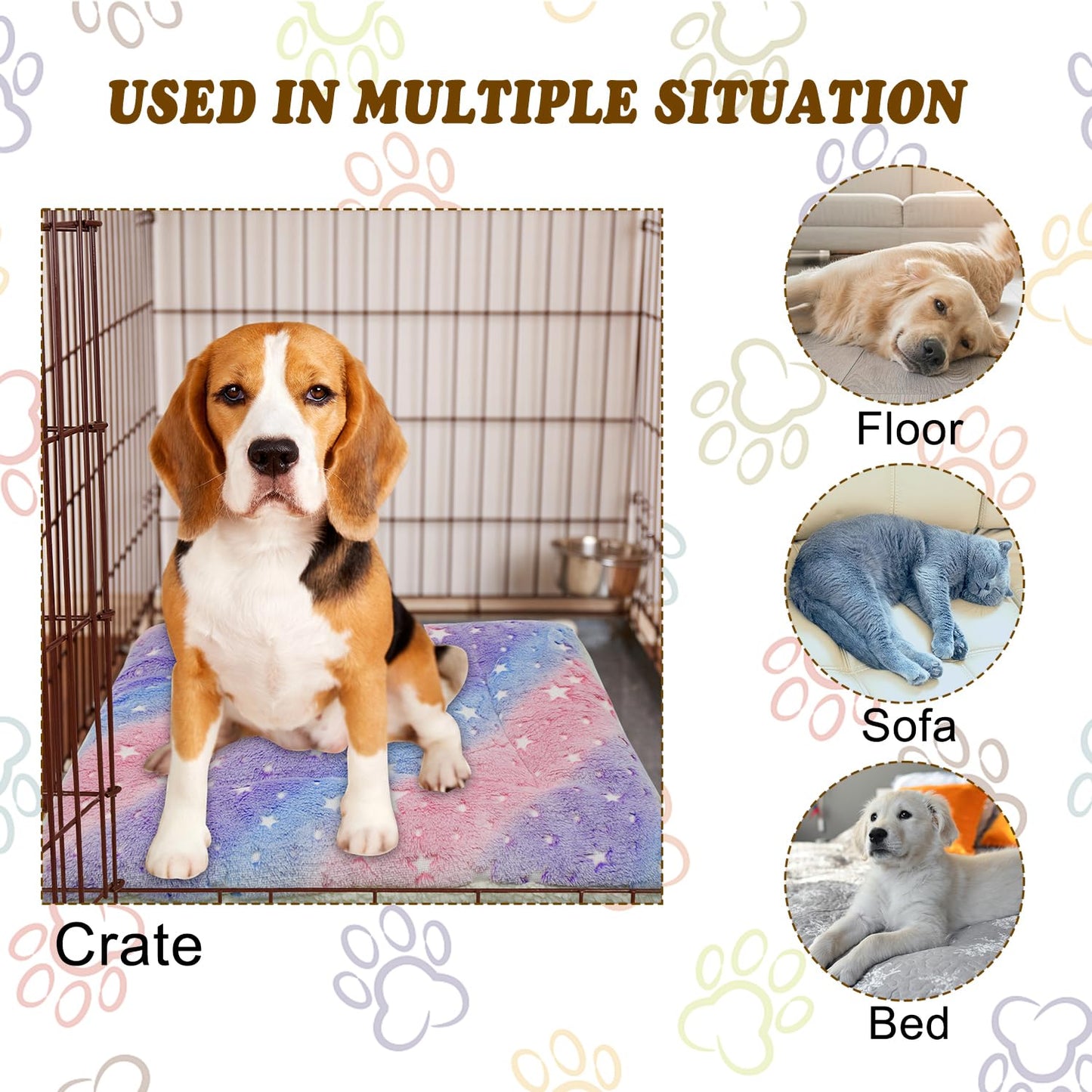 SM4BED Cat Dog Bed Mat & Blanket, Reversible Pets Crate Pad Bed Mat and Ultra Soft Warm Fleece Calming Blanket for Small Puppy Kitty, Washable