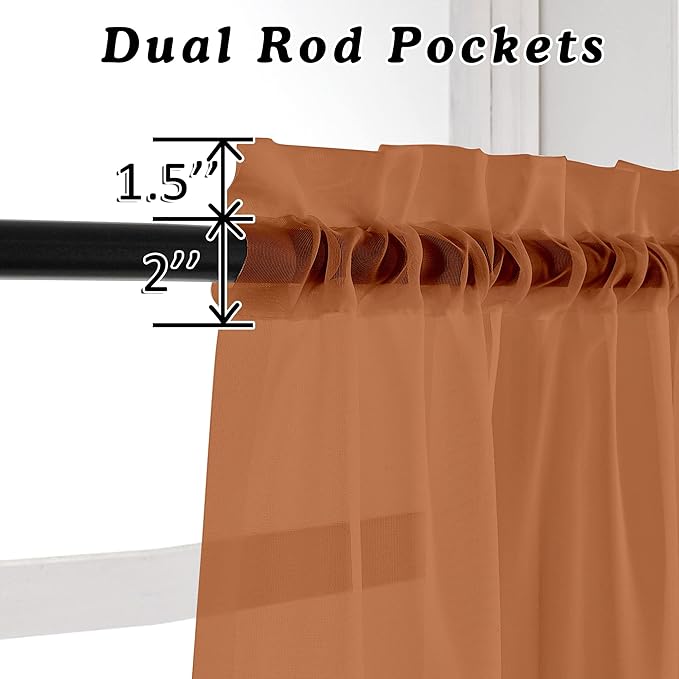 OVZME Orange Sheer Curtains 54 Inches Long 2 Panels - Soft Light Filtering Window Sheer Panels for Living Room/Bedroom, Top Dual Rod Pocket, 1 Pair, Each 42Wx54L Inches
