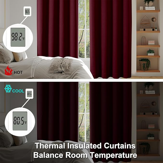 Simplebrand Ava Burgundy Short 36 Inches Blackout Curtain 2 Panels Set, Half Window Rod Pocket Privacy Curtain Tiers for Kitchen, Curtains Blackout for Bathroom Shades, W40 x L36 Inch, Burgundy
