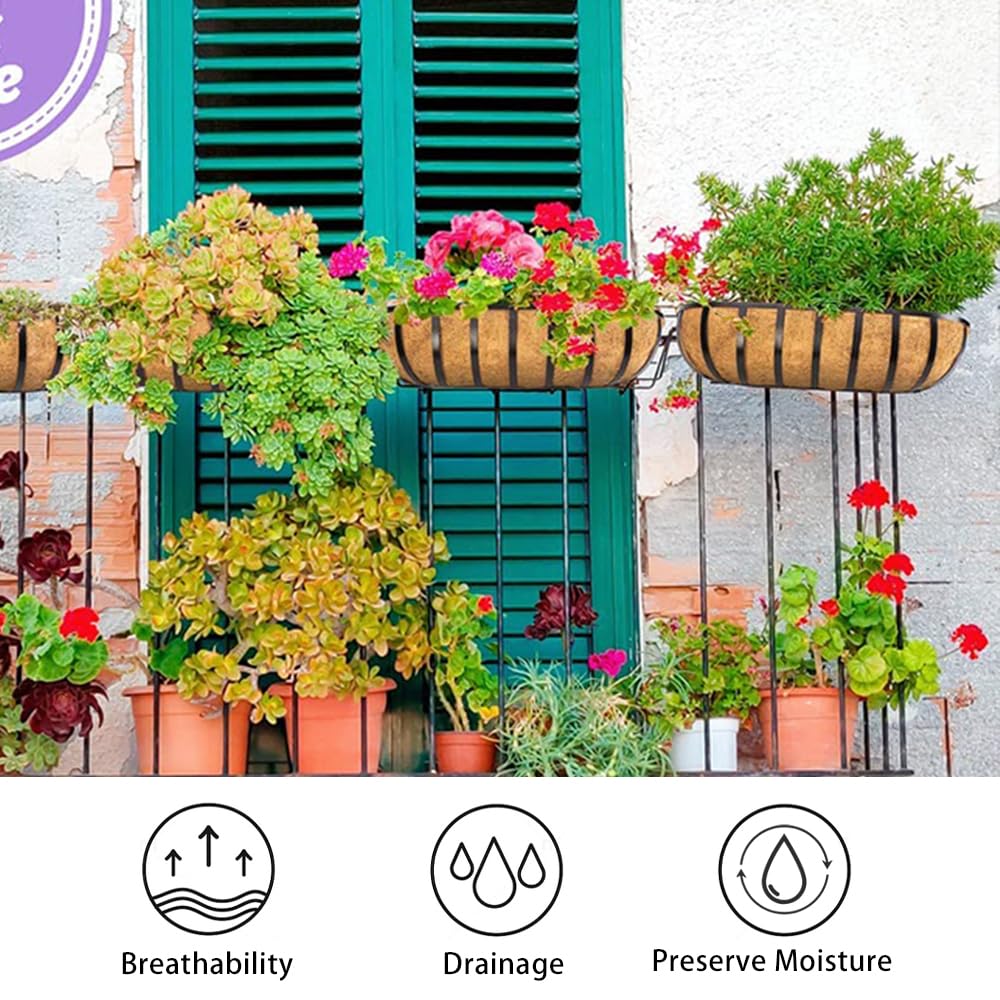 Mxespoir 3Pcs 24“ Coco Liners for Planters, Pre-Formed Trough Coconut Fiber Liner Replacement for Window Box, Fence Flower Baskets, Garden Flower Pot (24 inch 3PCS)