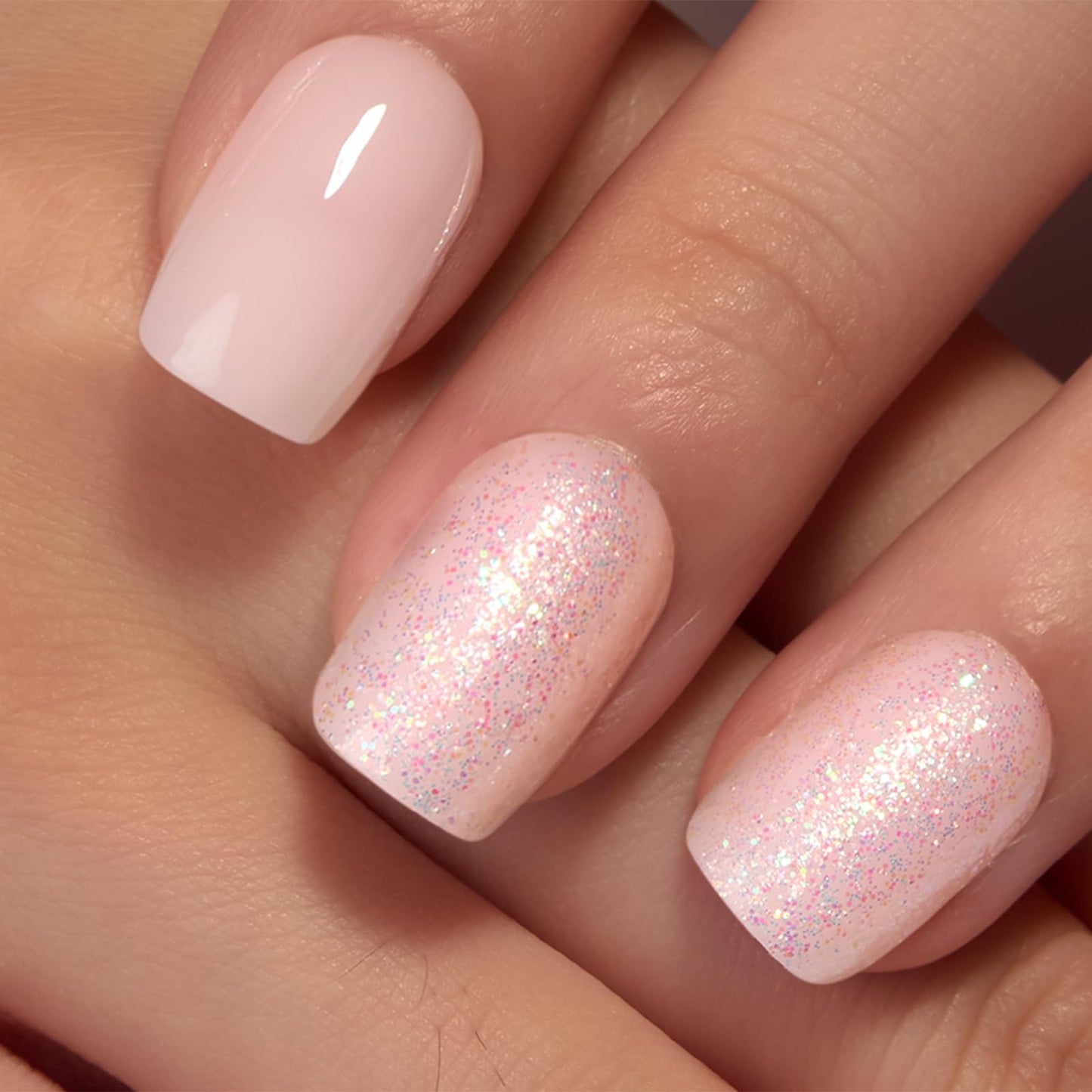 Curvlife Press on Nails Acrylic Fake Nails with Flash white Short Square Design Full Cover False Nails for Women Reusable Nail Kit