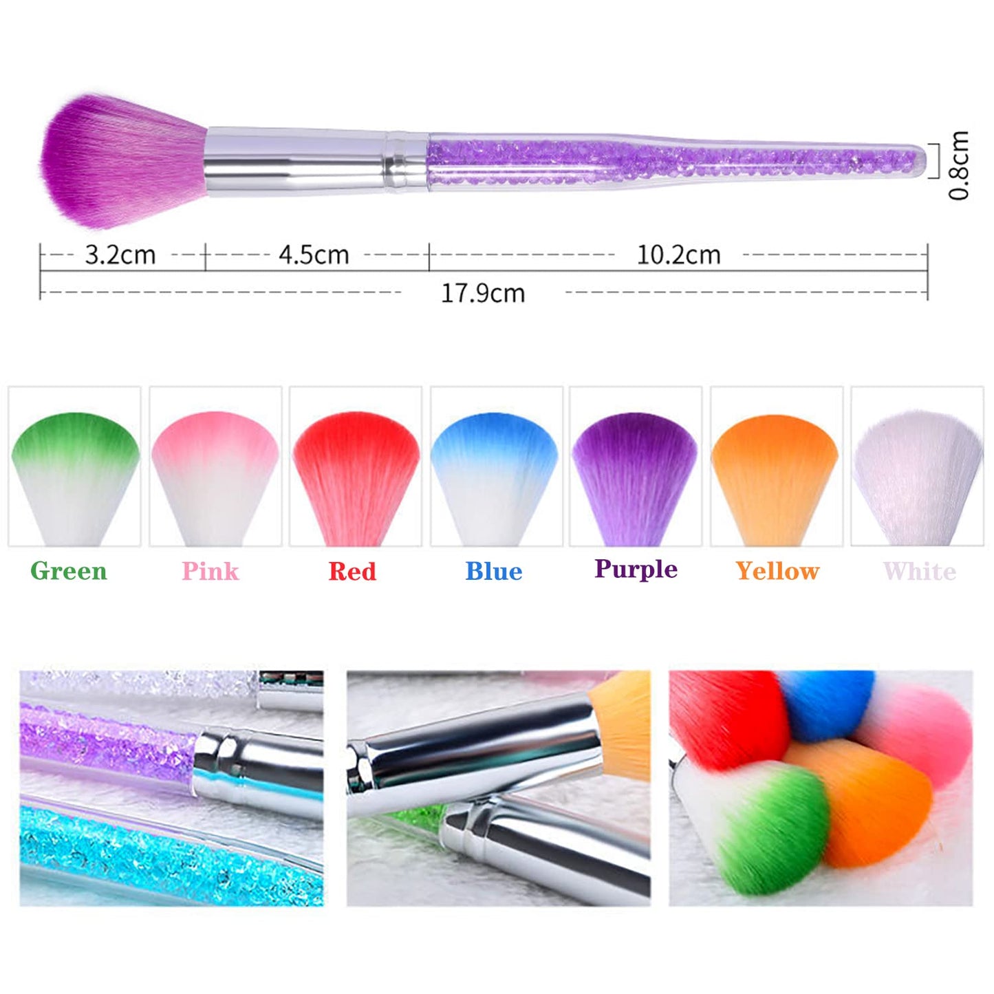DANNEASY 7pcs Nail Dust Brush Nail Art Brush Nail Powder Brush Nail Brushes for Cleaning Dust Makeup Dipping Powder Blush Brushes Nail Art Tools